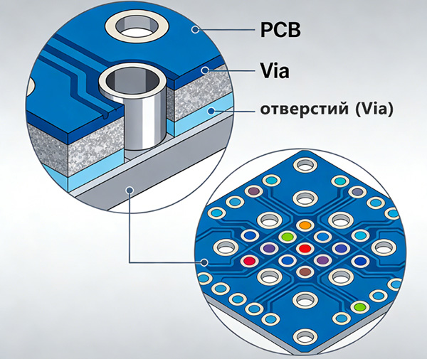 PCB отверстий (Via)